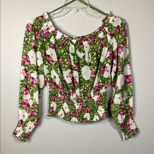Bar III Floral Crop Long Sleeve Mini Helena Blouse Size Large NWT
